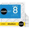 imageSimply 20x25x4 Air Filter MERV 8 MPR 600 4 Pack For Home AC Furnace ampamp HVAC Actual Size 195x245x36 DUST Pet ampamp Allergy Control