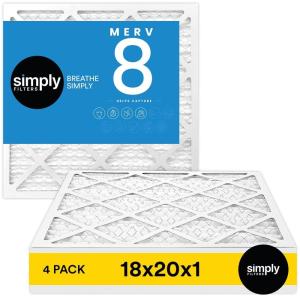 imageSimply 18x20x1 Air Filter Merv 8 MPR 600 4 Pack For Home AC Furnace ampamp HVAC Actual Size 1775quotx1975quotx075quot DUST Pet ampamp Allergy Control