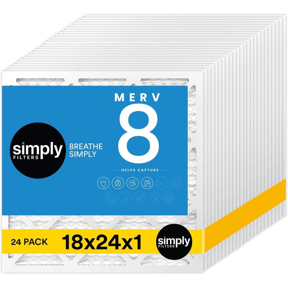 imageSimply 20x20x1 Air Filter MERV 8 MPR 600 24 Pack For Home AC Furnace ampamp HVAC Actual Size 1975quotx1975quotx075quot DUST Pet ampamp Allergy Control18x24x1