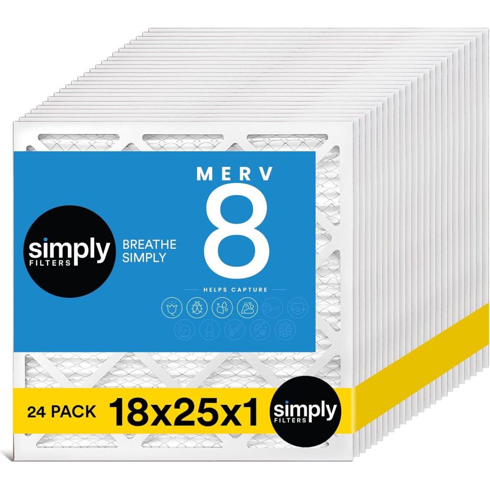 imageSimply 20x20x1 Air Filter MERV 8 MPR 600 24 Pack For Home AC Furnace ampamp HVAC Actual Size 1975quotx1975quotx075quot DUST Pet ampamp Allergy Control18x25x1