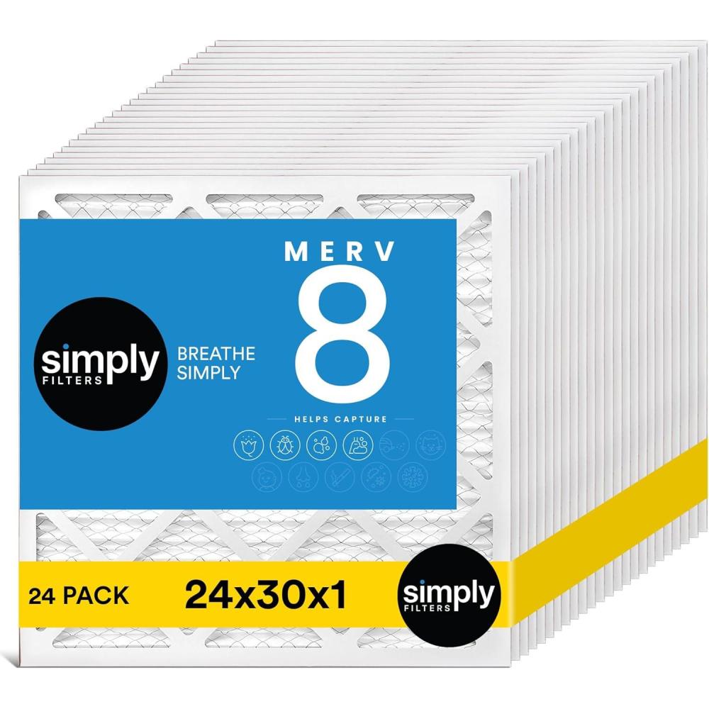 imageSimply 20x20x1 Air Filter MERV 8 MPR 600 24 Pack For Home AC Furnace ampamp HVAC Actual Size 1975quotx1975quotx075quot DUST Pet ampamp Allergy Control24x30x1