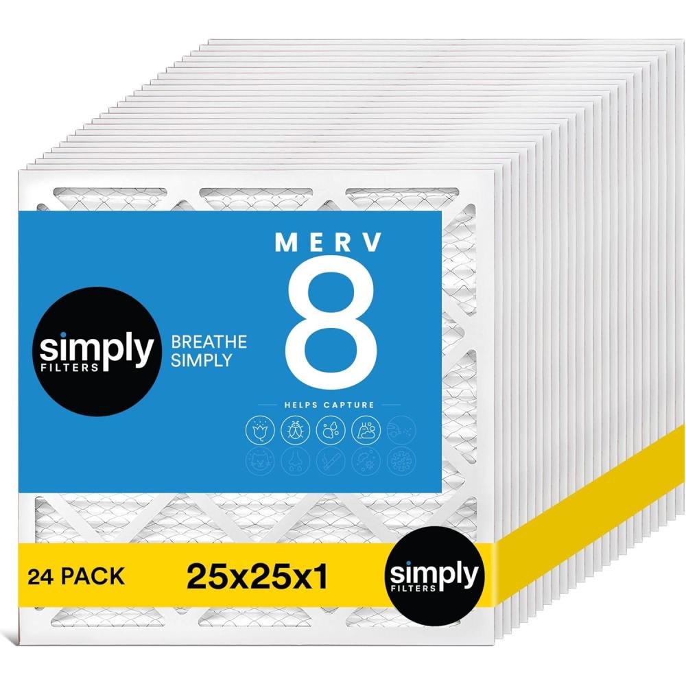 imageSimply 20x20x1 Air Filter MERV 8 MPR 600 24 Pack For Home AC Furnace ampamp HVAC Actual Size 1975quotx1975quotx075quot DUST Pet ampamp Allergy Control25x25x1