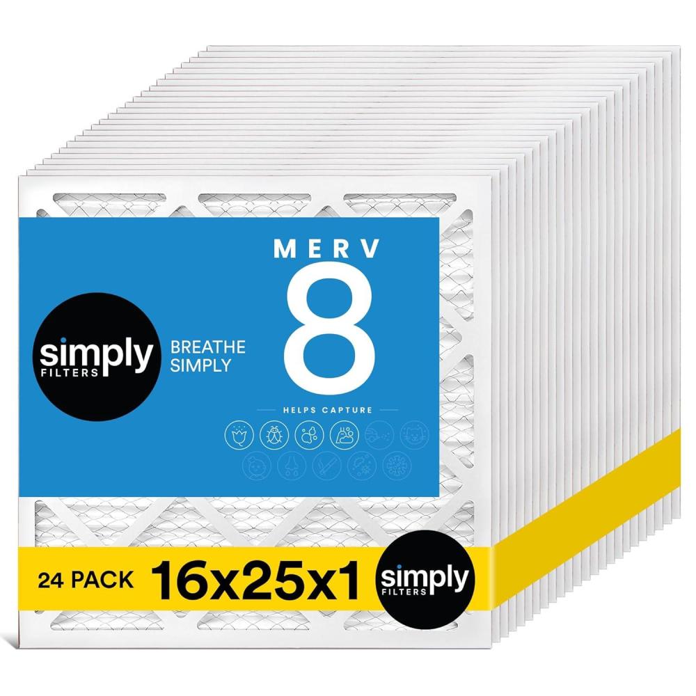 imageSimply 24x30x1 Air Filter Merv 8 MPR 600 8 Pack For Home AC Furnace ampamp HVAC Actual Size 2375quotx2975quotx075quot DUST Pet ampamp Allergy Control16x25x1