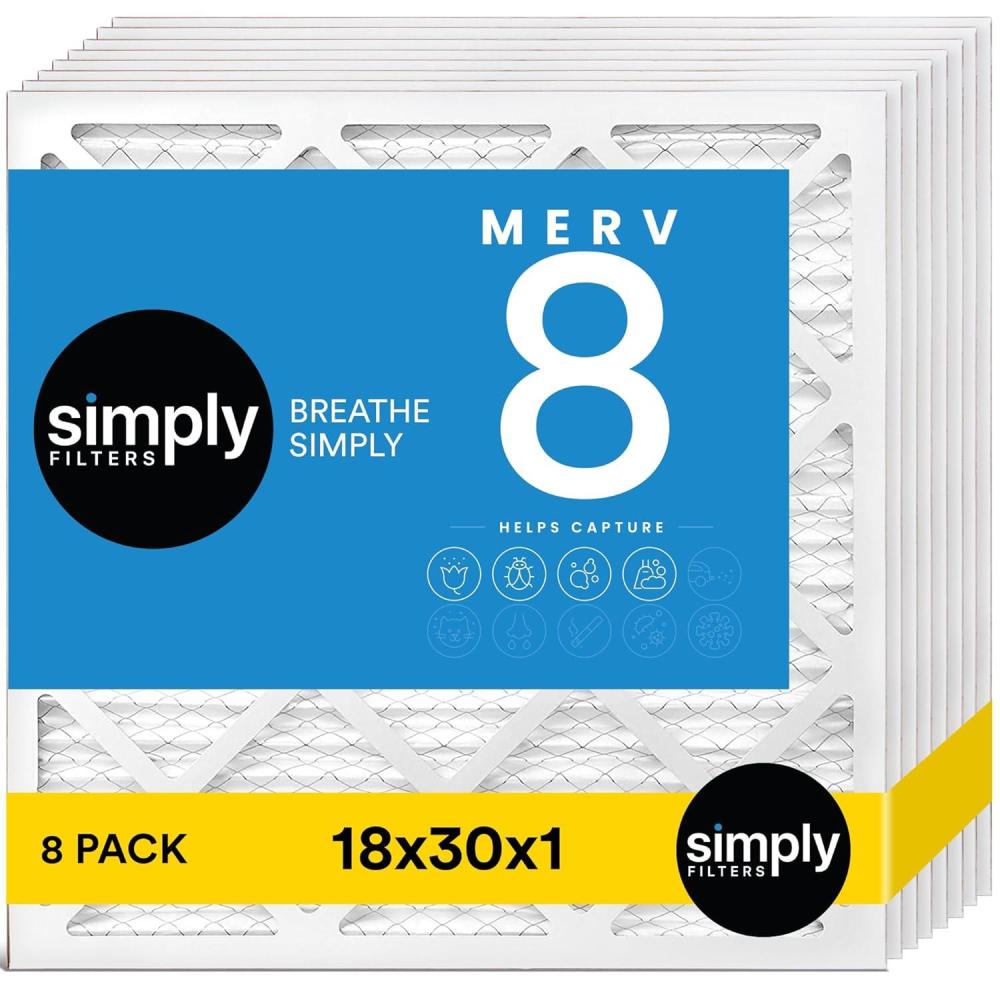 imageSimply 24x30x1 Air Filter Merv 8 MPR 600 8 Pack For Home AC Furnace ampamp HVAC Actual Size 2375quotx2975quotx075quot DUST Pet ampamp Allergy Control18x30x1
