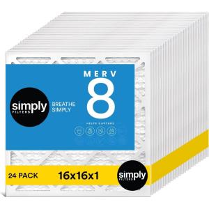 imageSimply 20x20x1 Air Filter MERV 8 MPR 600 24 Pack For Home AC Furnace ampamp HVAC Actual Size 1975quotx1975quotx075quot DUST Pet ampamp Allergy Control16x16x1