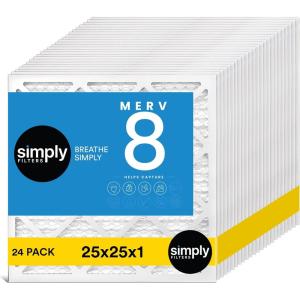 imageSimply 20x20x1 Air Filter MERV 8 MPR 600 24 Pack For Home AC Furnace ampamp HVAC Actual Size 1975quotx1975quotx075quot DUST Pet ampamp Allergy Control25x25x1