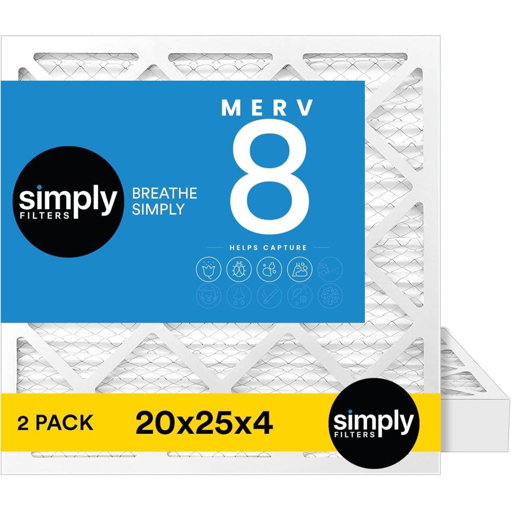 imageSimply 10x10x1 Air Filter Merv 8 MPR 600 2 Pack Furnace Air Filter for HVAC Actual Size 975quotx975quotx075quot DUST Pet ampamp Allergy Control20x25x42pck