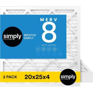 imageSimply 10x10x1 Air Filter Merv 8 MPR 600 2 Pack Furnace Air Filter for HVAC Actual Size 975quotx975quotx075quot DUST Pet ampamp Allergy Control20x25x42pck
