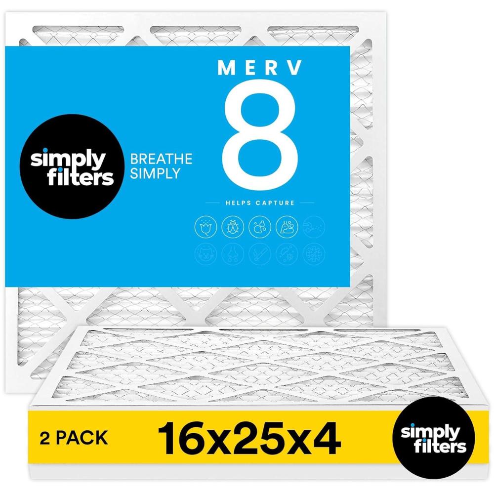 imageSimply 16x25x4 Air Filter MERV 8 MPR 600 2 Pack For Home AC Furnace ampamp HVAC Actual Size 155quotx2455quotx363quot DUST Pet ampamp Allergy Control