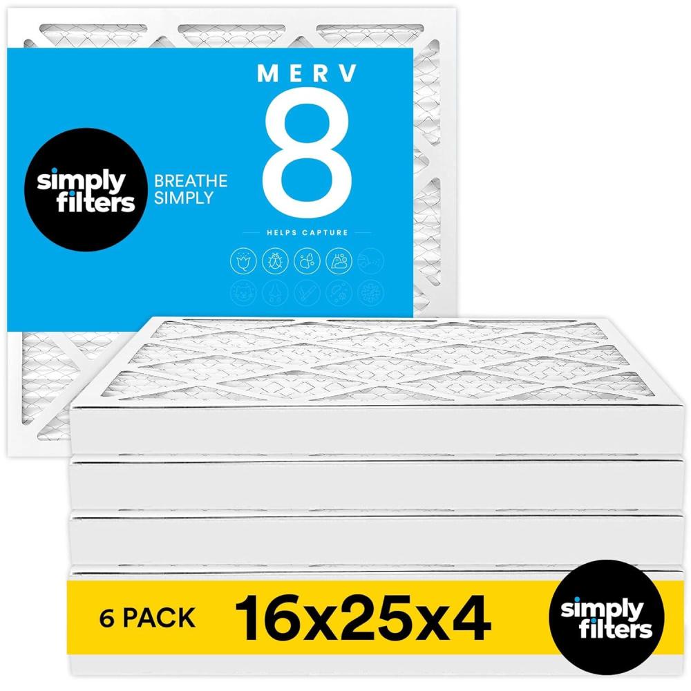 imageSimply 16x25x4 Air Filter MERV 8 MPR 600 6 Pack For Home AC Furnace ampamp HVAC Actual Size 155quotx245quotx363quot DUST Pet ampamp Allergy Control