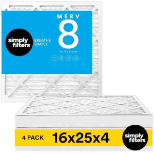 imageSimply 16x25x4 Air Filter MERV 8 MPR 600 4 Pack For Home AC Furnace ampamp HVAC Actual Size 155quotx245quotx363quot DUST Pet ampamp Allergy Control