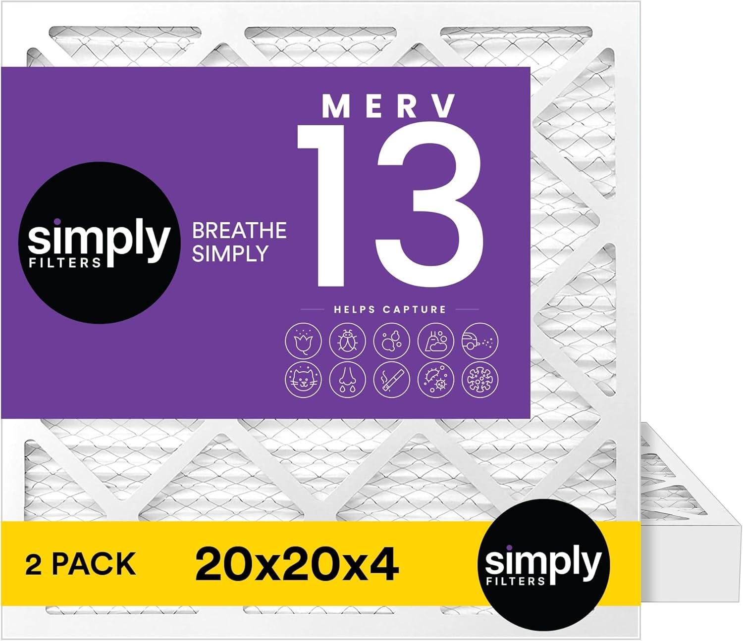 imageSimply 20x25x4 Air Filter MERV 13 MPR 1500 2 Pack Furnace Air Filter for HVAC Actual Size195quotx245quotx363quot DUST Pet ampamp Allergy Control20x20x4