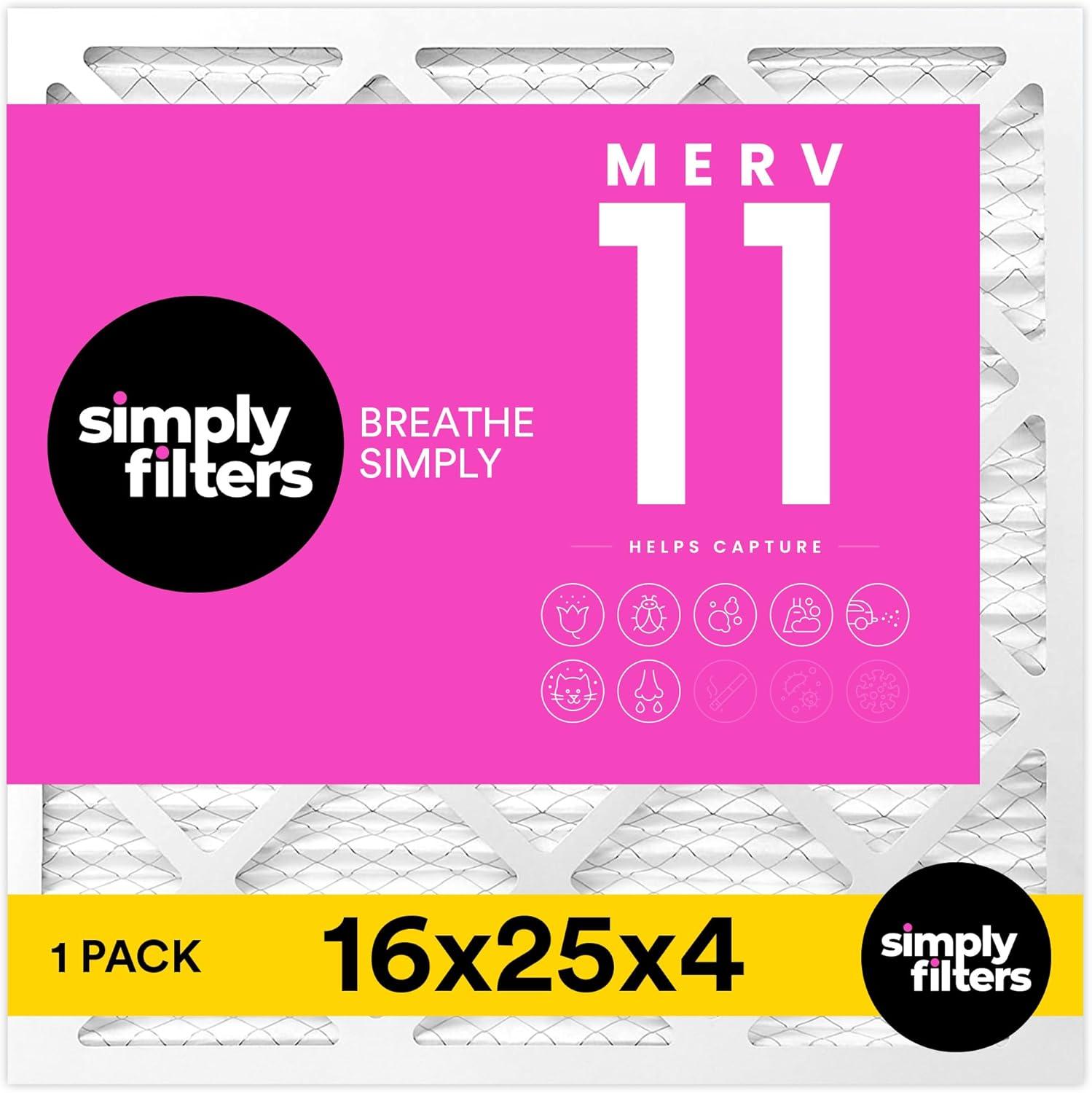 imageSimply 16x25x4 Air Filter MERV 11 MPR 1000 1 Pack For Home AC Furnace ampamp HVAC Actual Size 1575quotx2475quotx375quot DUST Pet ampamp Allergy Control248 x 158 x 38