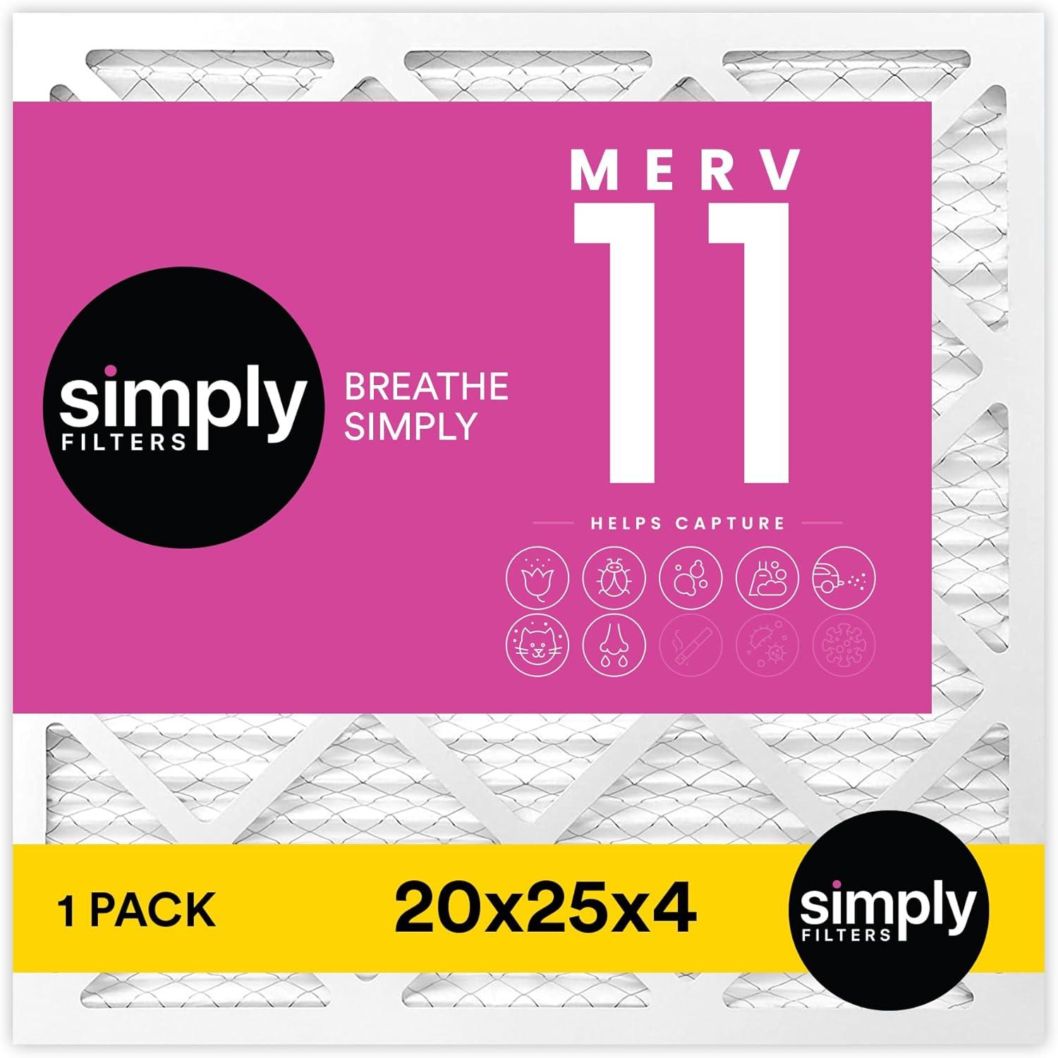 imageSimply 16x25x4 Air Filter MERV 11 MPR 1000 1 Pack For Home AC Furnace ampamp HVAC Actual Size 1575quotx2475quotx375quot DUST Pet ampamp Allergy Control20x25x4