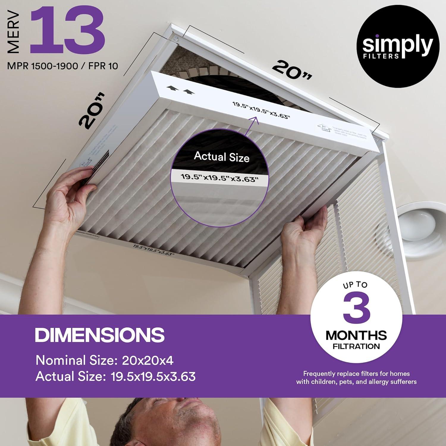 imageSimply 16x25x4 Air Filter MERV 11 MPR 1000 1 Pack For Home AC Furnace ampamp HVAC Actual Size 1575quotx2475quotx375quot DUST Pet ampamp Allergy Control20x20x4