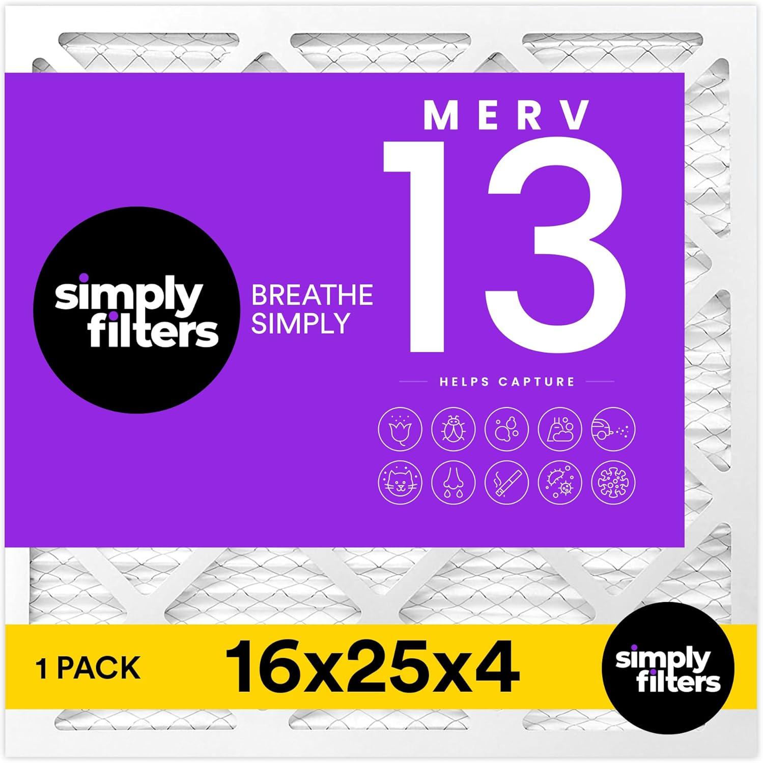 imageSimply 16x25x4 Air Filter MERV 11 MPR 1000 1 Pack For Home AC Furnace ampamp HVAC Actual Size 1575quotx2475quotx375quot DUST Pet ampamp Allergy Control248 x 158 x 38
