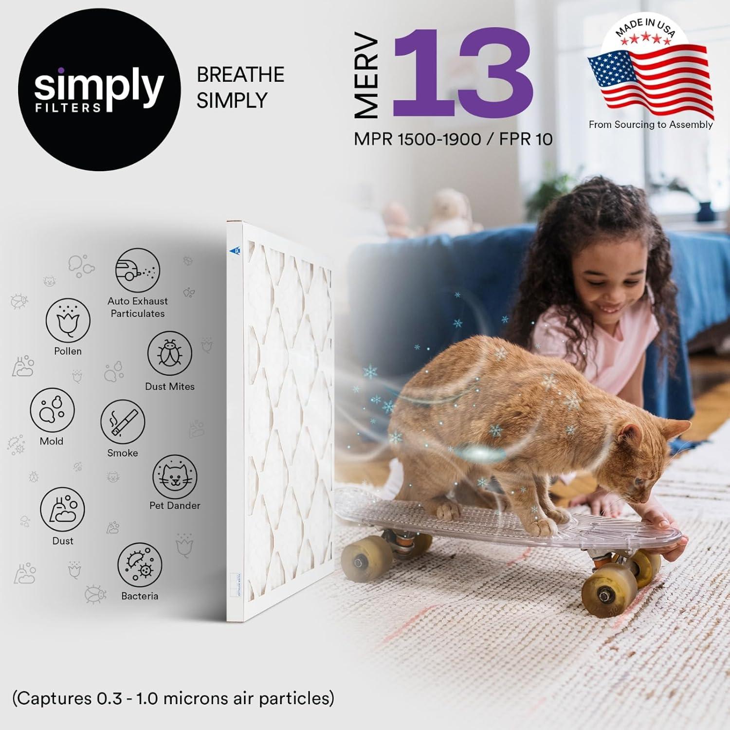 imageSimply 16x25x4 Air Filter MERV 11 MPR 1000 1 Pack For Home AC Furnace ampamp HVAC Actual Size 1575quotx2475quotx375quot DUST Pet ampamp Allergy Control20x20x4