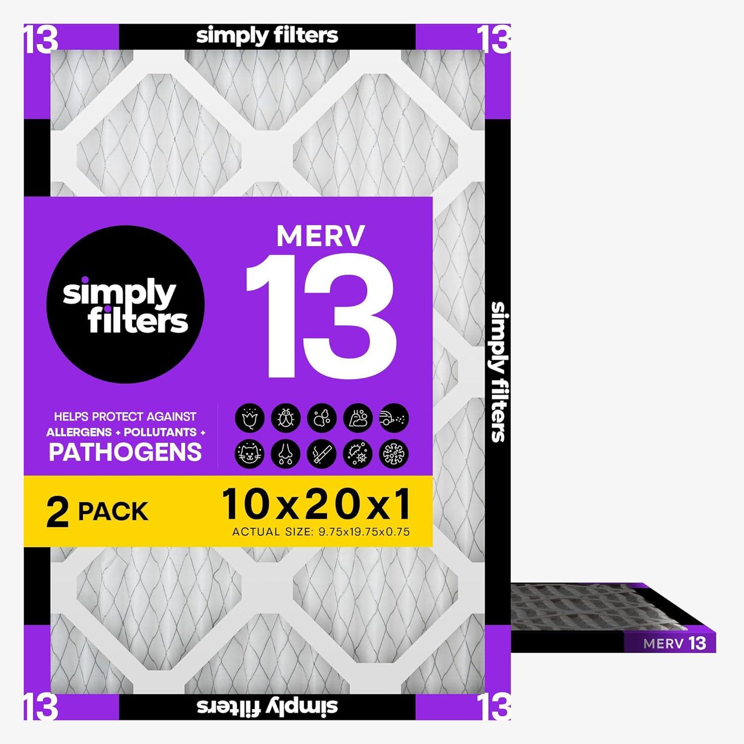 imageSimply 10x20x1 Air Filter MERV 11 MPR 1000 2 Pack Furnace Air Filter for HVAC Actual Size 975quotx1975quotx075quot DUST Pet ampamp Allergy Control10x20x1