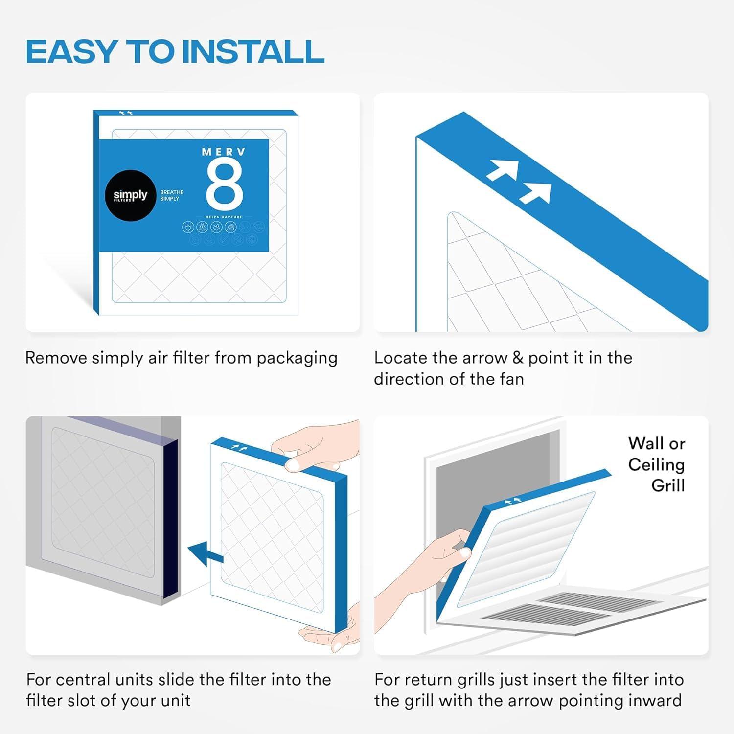 imageSimply 10x20x1 Air Filter MERV 11 MPR 1000 2 Pack Furnace Air Filter for HVAC Actual Size 975quotx1975quotx075quot DUST Pet ampamp Allergy Control20x20x42pck
