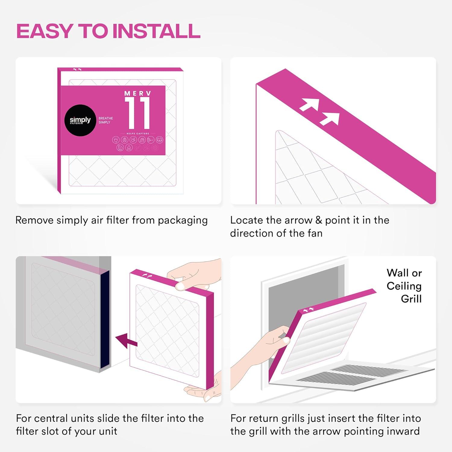 imageSimply 10x20x1 Air Filter MERV 11 MPR 1000 4 Pack Furnace Air Filter for HVAC Actual Size 975quotx1975quotx075quot DUST Pet ampamp Allergy Control12x12x1