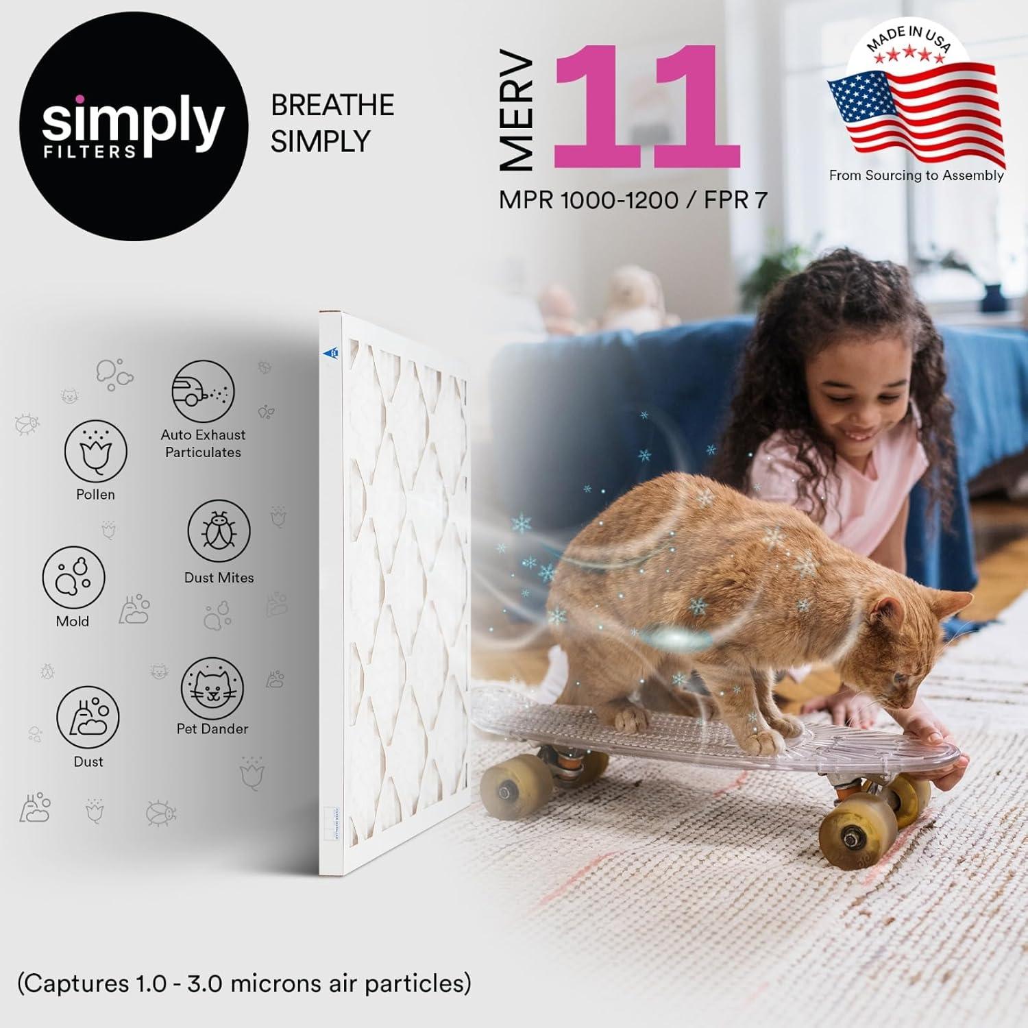 imageSimply 10x20x1 Air Filter MERV 11 MPR 1000 4 Pack Furnace Air Filter for HVAC Actual Size 975quotx1975quotx075quot DUST Pet ampamp Allergy Control18x20x1
