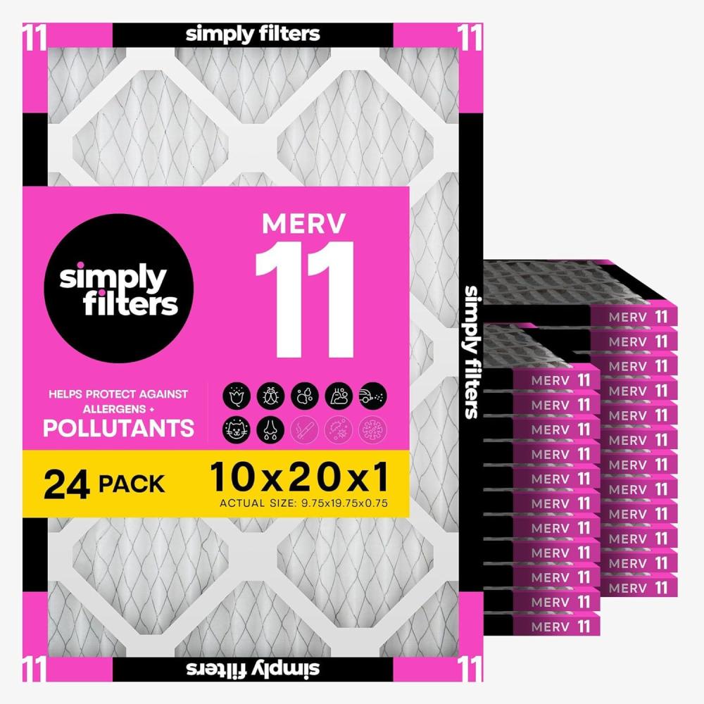 imageSimply 10x20x1 Air Filter MERV 11 MPR 1000 24 Pack Furnace Air Filter for HVAC Actual Size 975quotx1975quotx075quot DUST Pet ampamp Allergy Control10x20x1