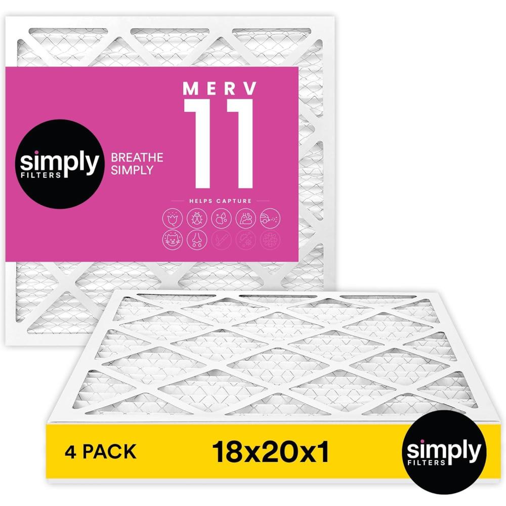 imageSimply 10x20x1 Air Filter MERV 11 MPR 1000 4 Pack Furnace Air Filter for HVAC Actual Size 975quotx1975quotx075quot DUST Pet ampamp Allergy Control18x20x1