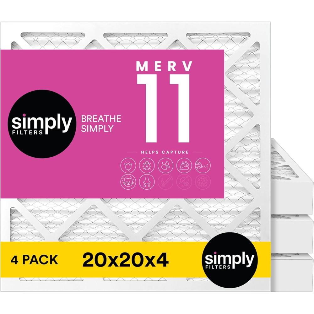 imageSimply 10x20x1 Air Filter MERV 11 MPR 1000 4 Pack Furnace Air Filter for HVAC Actual Size 975quotx1975quotx075quot DUST Pet ampamp Allergy Control20x20x4
