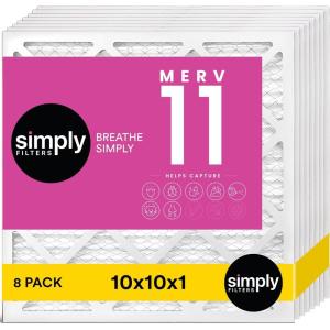 imageSimply 10x20x1 Air Filter MERV 11 MPR 1000 8 Pack Furnace Air Filter for HVAC Actual Size 975quotx1975quotx075quot DUST Pet ampamp Allergy Control10x10x1
