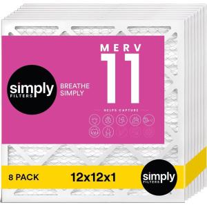imageSimply 10x20x1 Air Filter MERV 11 MPR 1000 8 Pack Furnace Air Filter for HVAC Actual Size 975quotx1975quotx075quot DUST Pet ampamp Allergy Control12x12x1