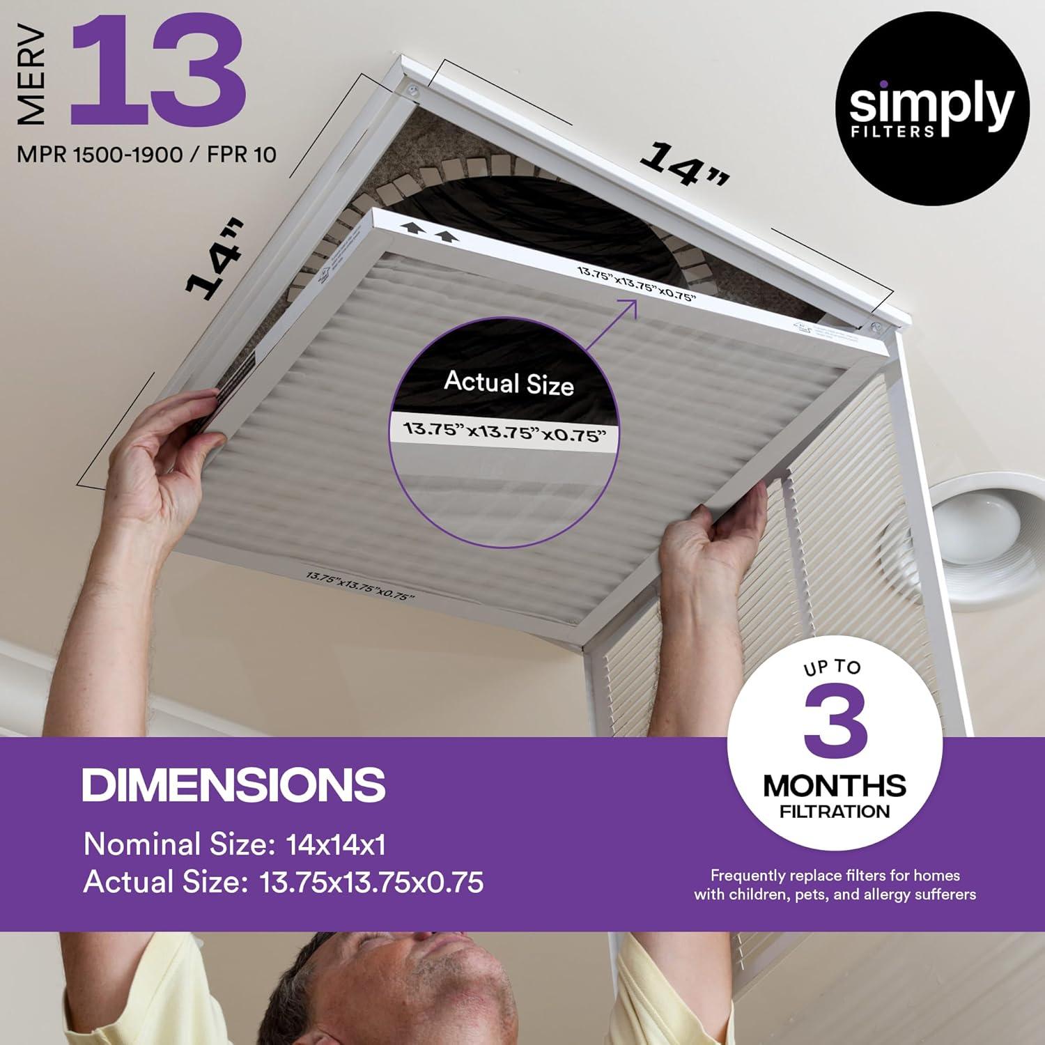 imageSimply 10x20x1 Air Filter MERV 13 MPR 1500 12 Pack Furnace Air Filter for HVAC Actual Size 975quotx1975quotx075quot DUST Pet ampamp Allergy Control14x14x1