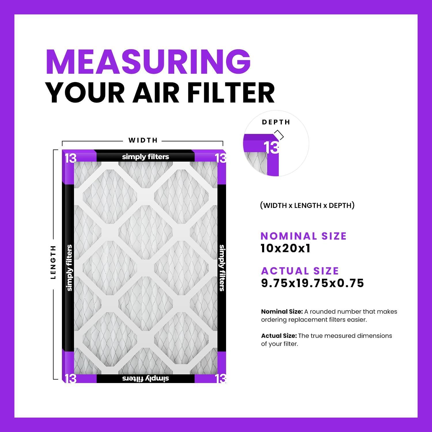 imageSimply 10x20x1 Air Filter MERV 13 MPR 1500 24 Pack Furnace Air Filter for HVAC Actual Size 975quotx1975quotx075quot DUST Pet ampamp Allergy Control10x20x1