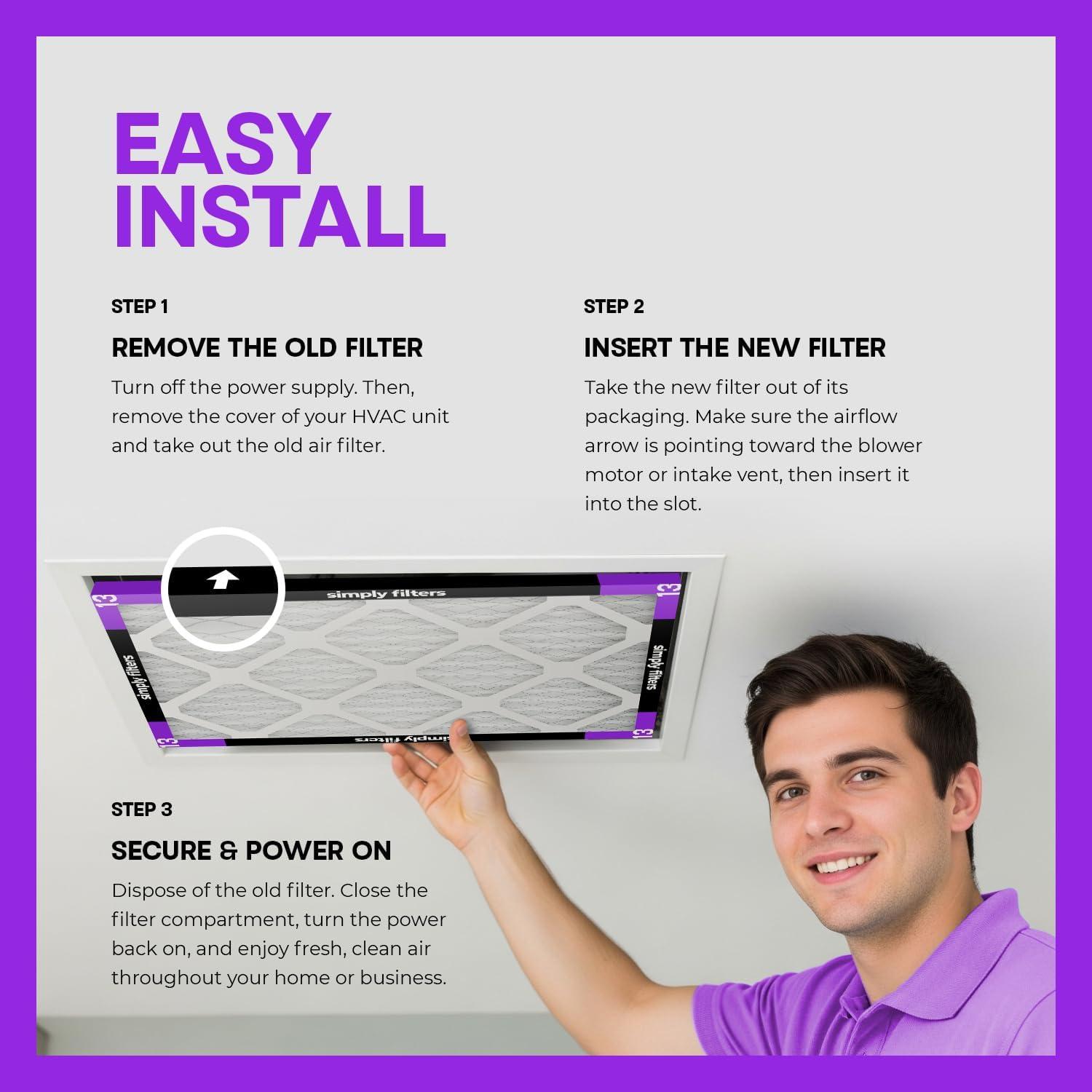 imageSimply 10x20x1 Air Filter MERV 13 MPR 1500 8 Pack Furnace Air Filter for HVAC Actual Size 975quotx1975quotx075quot DUST Pet ampamp Allergy Control10x20x1