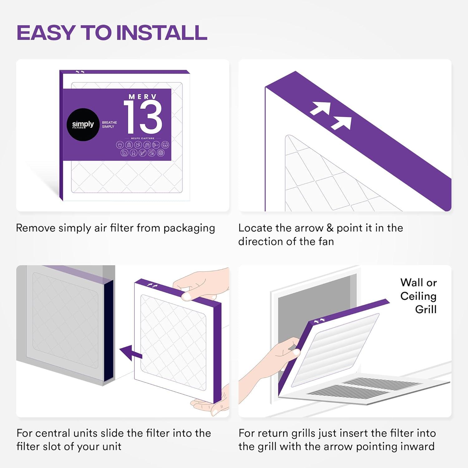imageSimply 10x20x1 Air Filter MERV 13 MPR 1500 8 Pack Furnace Air Filter for HVAC Actual Size 975quotx1975quotx075quot DUST Pet ampamp Allergy Control16x25x1