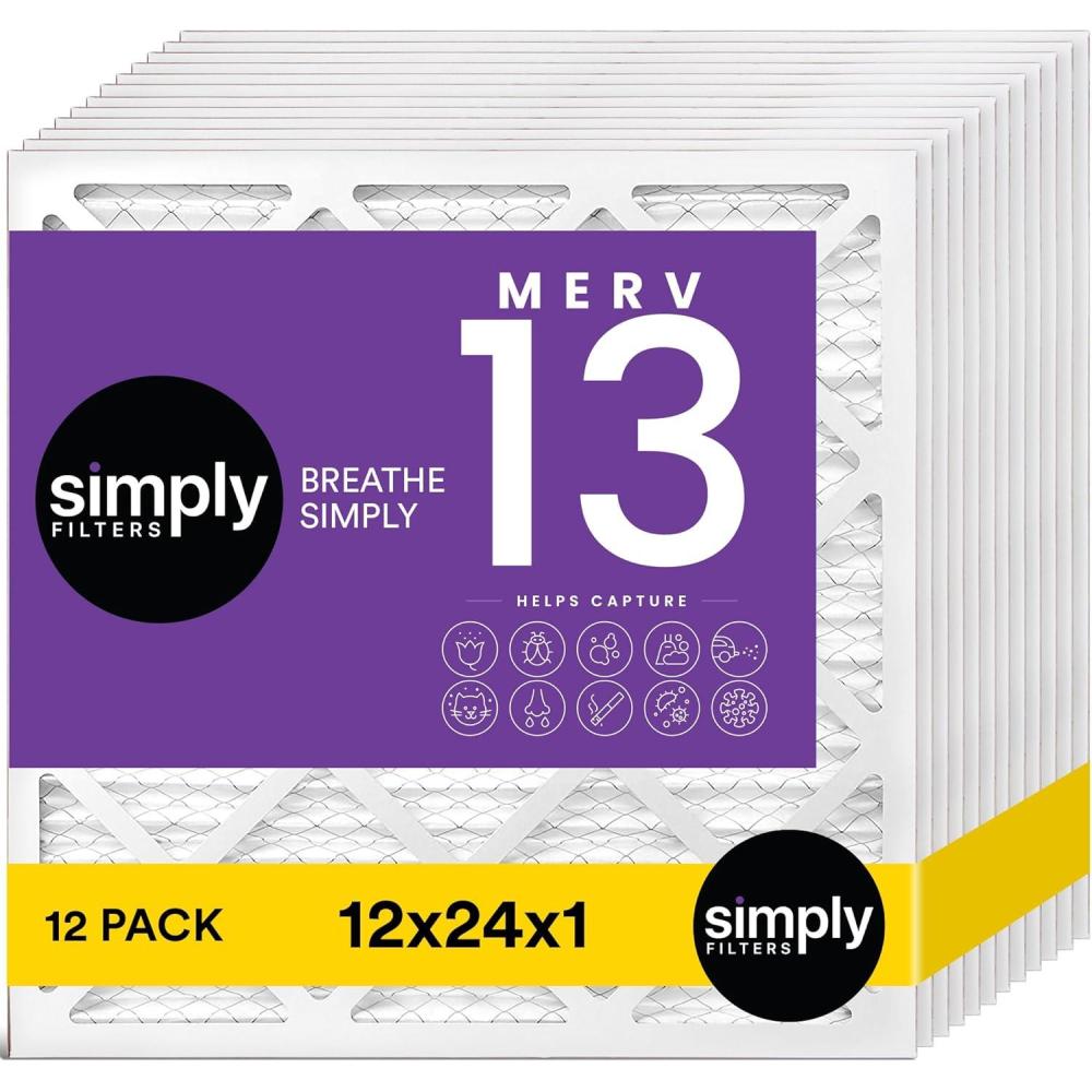 imageSimply 10x20x1 Air Filter MERV 13 MPR 1500 12 Pack Furnace Air Filter for HVAC Actual Size 975quotx1975quotx075quot DUST Pet ampamp Allergy Control12x24x1