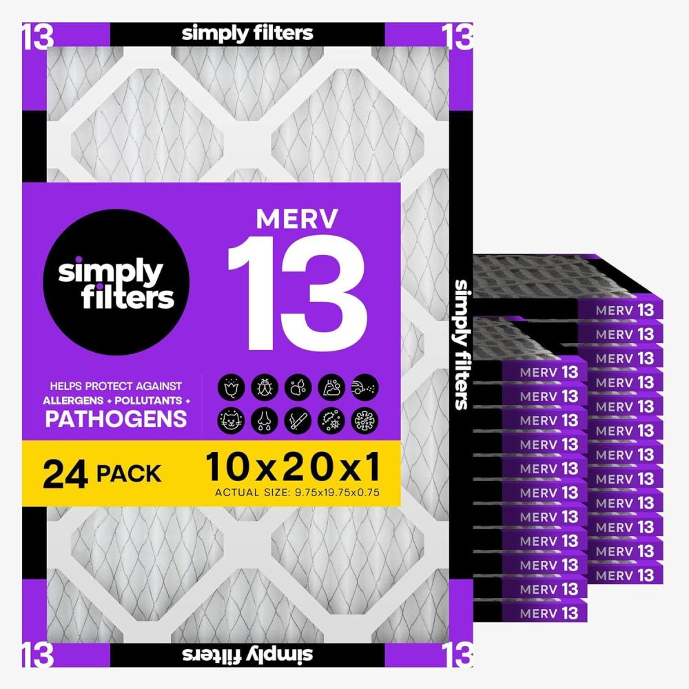 imageSimply 10x20x1 Air Filter MERV 13 MPR 1500 24 Pack Furnace Air Filter for HVAC Actual Size 975quotx1975quotx075quot DUST Pet ampamp Allergy Control10x20x1