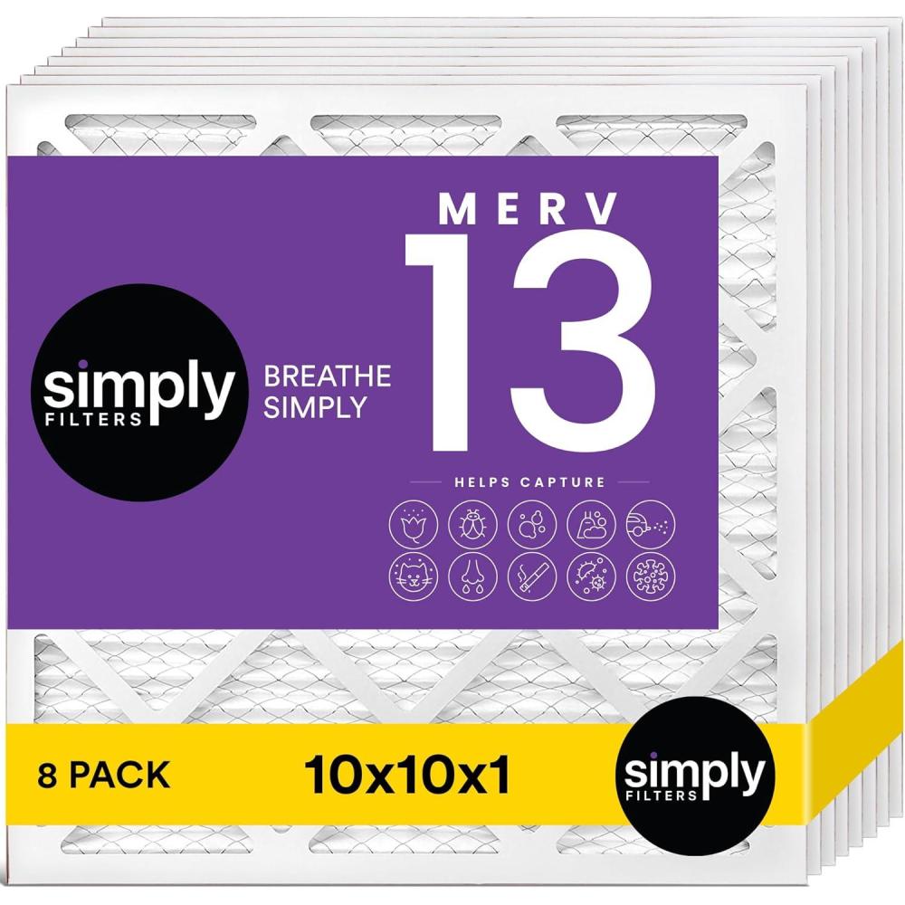 imageSimply 10x20x1 Air Filter MERV 13 MPR 1500 8 Pack Furnace Air Filter for HVAC Actual Size 975quotx1975quotx075quot DUST Pet ampamp Allergy Control10x10x1