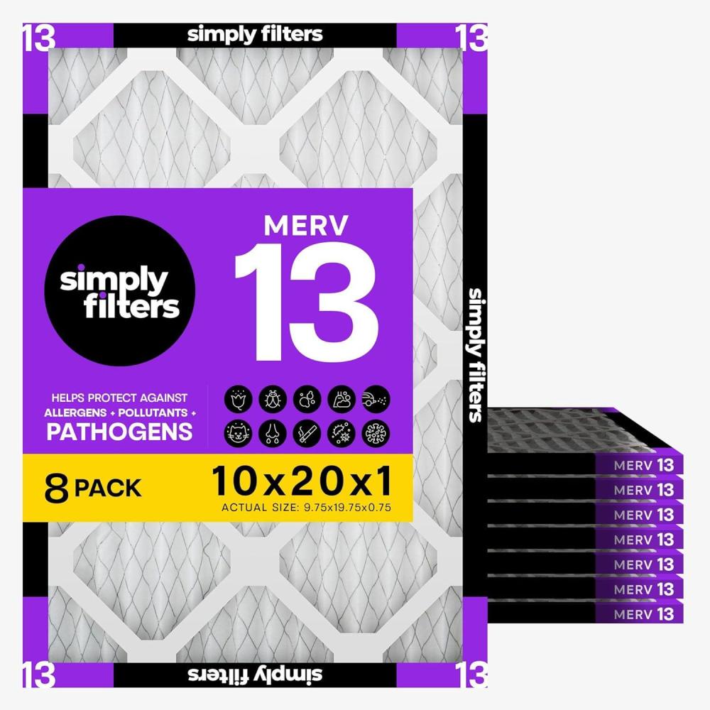 imageSimply 10x20x1 Air Filter MERV 13 MPR 1500 8 Pack Furnace Air Filter for HVAC Actual Size 975quotx1975quotx075quot DUST Pet ampamp Allergy Control10x20x1