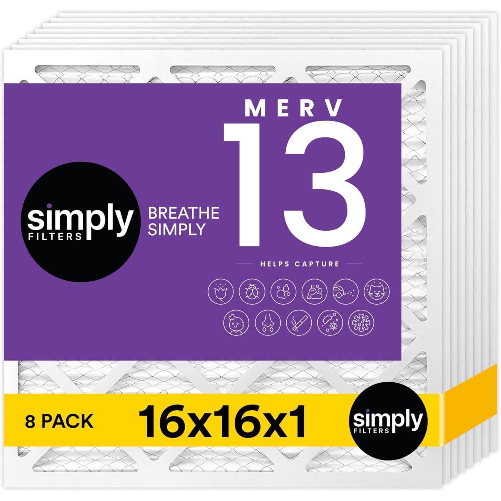 imageSimply 10x20x1 Air Filter MERV 13 MPR 1500 8 Pack Furnace Air Filter for HVAC Actual Size 975quotx1975quotx075quot DUST Pet ampamp Allergy Control16x16x1
