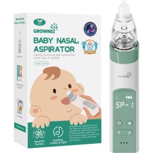 imageGROWNSY Nasal Aspirator for Baby Baby Nose Sucker Pro with 3 Soft Silicone Tips Adjustable Suction Electric Nose Suction for Baby Builtin Music ampamp Light SoothingGreen
