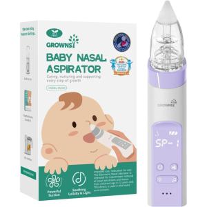imageGROWNSY Nasal Aspirator for Baby Baby Nose Sucker Pro with 3 Soft Silicone Tips Adjustable Suction Electric Nose Suction for Baby Builtin Music ampamp Light SoothingPurple