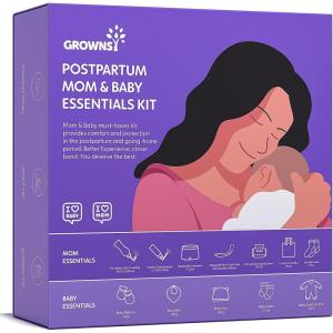 imageGrownsy Postpartum Essentials Recovery Kit for Labor ampamp Delivery  Postpartum Kit for Women  Includes Upside Down Peri Bottle Perineal Spray Cooling Pad Liners Ice Packs ampamp Disposable UnderwearFor Mom and Baby