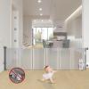 imageExtra Wide Retractable Baby Gate with Cat Door 100quot Wide Reinforced with Fiberglass 33quot Tall  Prevents Babies ampamp Pets from Crawling Under GrayGray