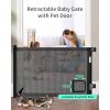 imageRetractable Baby Gates Pet Gate with Cat Door  33quot Tall Extends to 55quot Wide Mesh Baby Gate with Door for CatsSmall Dogs Easy Install for Doorways Indoor ampampOutdoorBlackBlack
