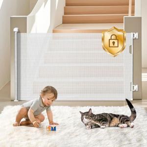 imageGROWNSY Retractable Baby Gate Mesh BabyPetDogCat Gate 33quot Tall Extends to 55quot Wide Extra Wide Child Safety Gate for Doorway Stairs Hallways Kitchen IndoorOutdoorBlackWhite