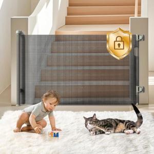 imageGROWNSY Retractable Baby Gate Mesh BabyPetDogCat Gate 33quot Tall Extends to 55quot Wide Extra Wide Child Safety Gate for Doorway Stairs Hallways Kitchen IndoorOutdoorBlackGray
