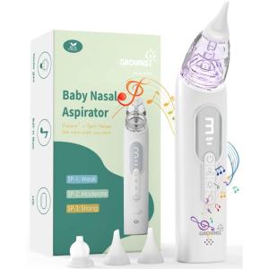 imageGROWNSY Upgrade Nasal Aspirator for Baby Rechargeable Baby Nose Sucker Electric Nose Suction for Baby with Advanced Soothing Music and Light Design FoodGrade Silicone Tips 3 Suction Modes