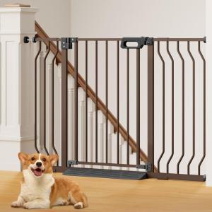 imageMoms ChoiceGROWNSY Baby Gate for Stairs 295quot484quot Pressure Mounted Baby Gate for Top of StairampampDoorway with VShaped Rods AntiTrip Pedal Extra Wide Stairs Dog Gate Easy Install wRed ReminderBrown