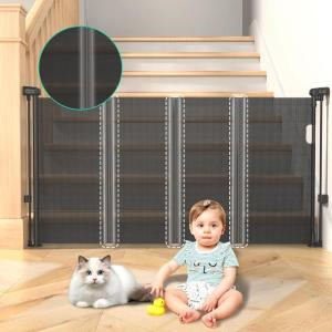 imageRetractable Baby Gates Pet Gate with Cat Door  41quot Tall Extends to 55quot Wide Dog Gate for Stairs Mesh Baby Gate with Door for CatsSmall Dogs Easy Install for Doorways Indoor ampampOutdoorBlack