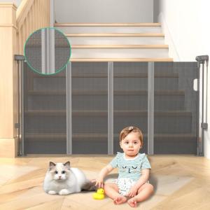 imageRetractable Baby Gates Pet Gate with Cat Door  41quot Tall Extends to 55quot Wide Dog Gate for Stairs Mesh Baby Gate with Door for CatsSmall Dogs Easy Install for Doorways Indoor ampampOutdoorGray